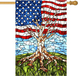 Patriotic American House Flag 28 x 40 Double Sided for Outside Large Stained Glass Tree Life Garden Flags 250 Anniversary USA 4th of July Independence Memorial Day Decora