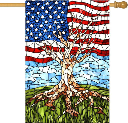 Patriotic American House Flag 28 x 40 Double Sided for Outside Large Stained Glass Tree Life Garden Flags 250 Anniversary USA 4th of July Independence Memorial Day Decora