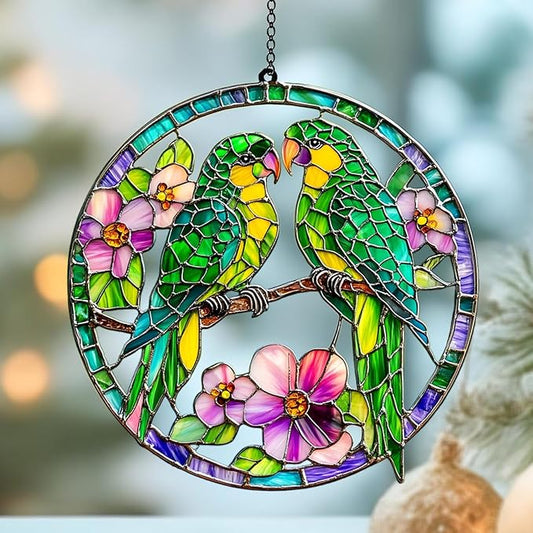 Parrot Flower Suncatcher Ornament Gift Suncatchers Indoor Window Suncatchers for Windows Hanging Garden Window Decor Outdoor Suncatcher Holiday Custom Gifts