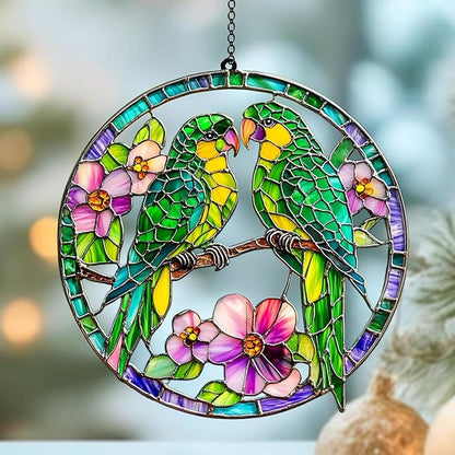 Parrot Flower Suncatcher Ornament Gift Suncatchers Indoor Window Suncatchers for Windows Hanging Garden Window Decor Outdoor Suncatcher Holiday Custom Gifts