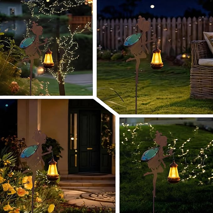 Solar Floral Fairy Garden Statue with Light, Outdoor Garden Sculpture Decorations for Patio Yard Lawn, Festival Gift
