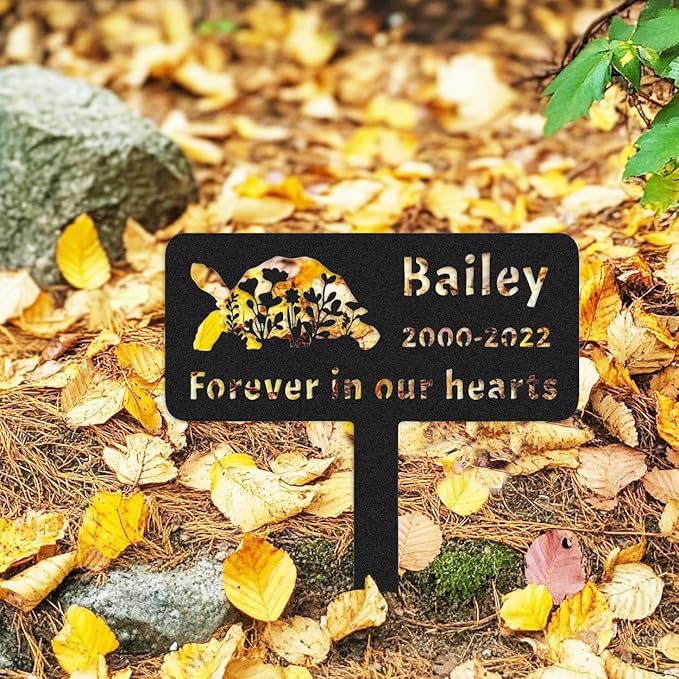 Custom Turtle Memorial Stake Grave Marker, Personalized Pet TortoiseTurtle Memorial Grave Marker Metal Garden Stake, Customized Outdoor Animal Turtle Grave Marker Rememberance Yard Stake