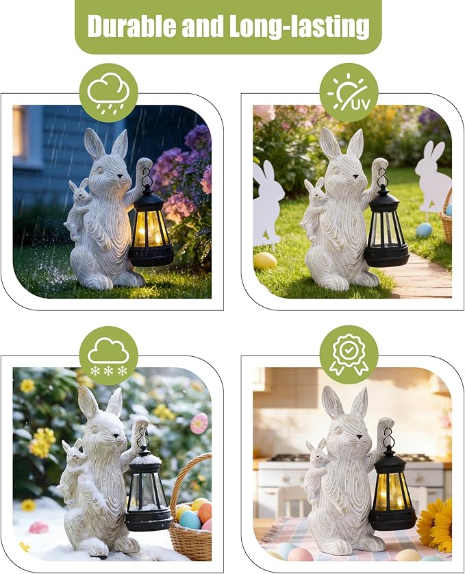Rabbitcat Solar Bunny Garden Decor Statues: Outdoor Rabbit Decoration with Lights for Outside Yard Lawn Patio Balcony Ornament - Unique Gifts for Mom Grandma Women