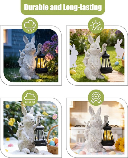 Rabbitcat Solar Bunny Garden Decor Statues: Outdoor Rabbit Decoration with Lights for Outside Yard Lawn Patio Balcony Ornament - Unique Gifts for Mom Grandma Women