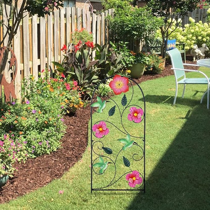 YEAHOME Garden Decor for Outside, 33" Hummingbird Decorative Garden Stakes with Pink Flowers for Spring Garden Decor, Metal Yard Art for Outdoor Lawn Backyard Porch Decorations