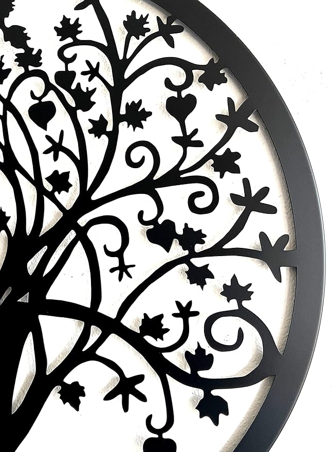 Bellaa 20193 Metal Wall Decor Tree Circle of Life Birds Nature Round Sign Indoor Living Room Rustic Art Outdoor Garden Patio Decor