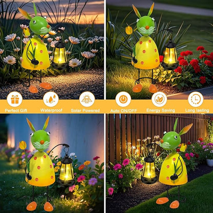 Solar Garden Rabbit Statues with Solar Lights Easter Decor Outdoor Rabbit Figurine Bunny Decor for Home Patio Lawn Yard,Birthday House Warming Gifts for Women, Mom, Grandma