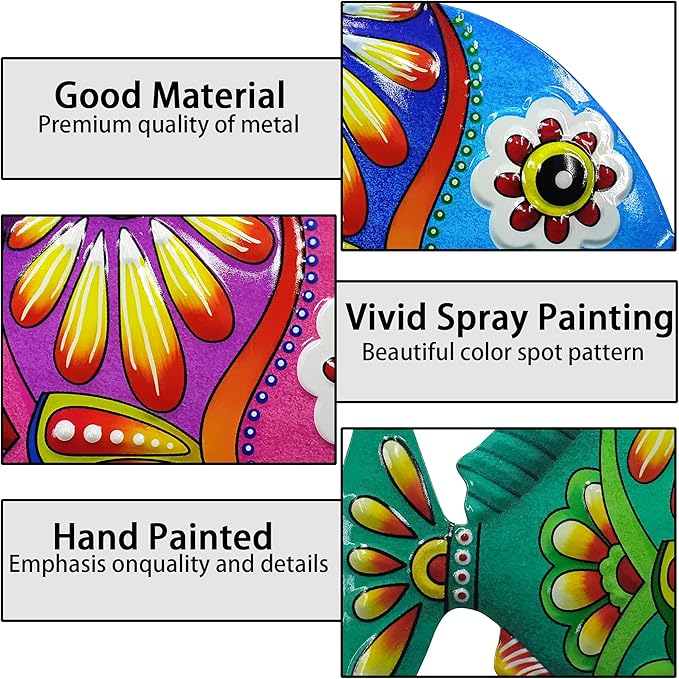 John's Studio Metal Fish Sea Wall Decor Outdoor Garden Hanging Art Sculptures Home Ocean Theme Decorations for Kitchen Bathroom and Pool - 3 PCS