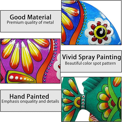 John's Studio Metal Fish Sea Wall Decor Outdoor Garden Hanging Art Sculptures Home Ocean Theme Decorations for Kitchen Bathroom and Pool - 3 PCS