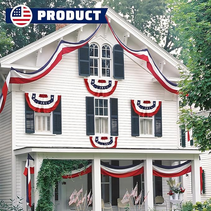6Pack American USA Pleated Fan Flag, 2x4 Feet American USA Bunting Decoration Flags Embroidered Patriotic Stars & Sewn Stripes Canvas Header Brass Grommets