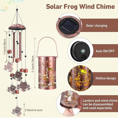 Retisee Frog Design Solar Wind Chimes Outdoor Metal Frog Gifts Solar Light Windchimes Outside Indoors Christmas Decoration Birthday Gift for Home Lawn Porch Patio Garden Yard