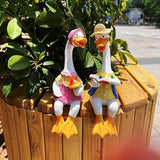 Handside Garden Statues Couple Animal Cartoon Resin Cute Sitting Sculpture Goose Lovers Figurine Gift for Wedding Art Décor for Yard Home Patio and Office (Goose)