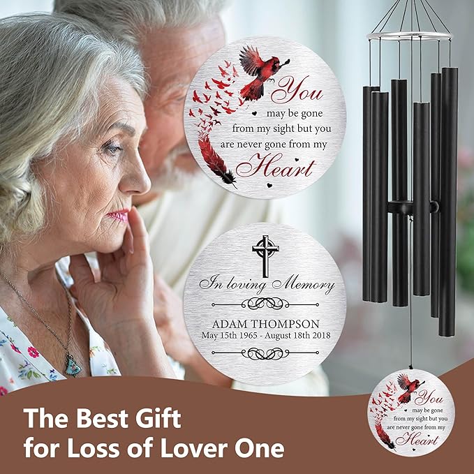 ASTARIN Personalized 30" Bereavement Wind Chimes for Outside, Memorial Gift in Remembrance of a Loved One, Sympathy Gift for Loss of Mother Father Husband, Garden Patio Decor