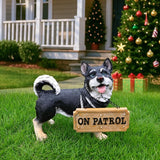 Husky Dog Garden Statue with Solar Lantern Light, Outdoor Resin Animal Figurine with Welcome & On Patrol Sign, Patio Yard Lawn Porch Decor, Housewarming Pet Memorial Gift, 9.8 Inch