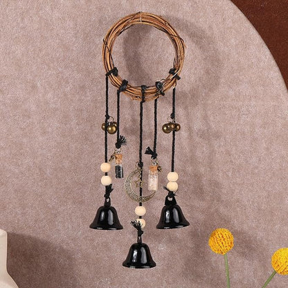 Witch Bells for Door Knob for Protection Hanging Bell Wind Chimes Handmade Decorative Bell for Boho Home Room Witchy Decor(Black)