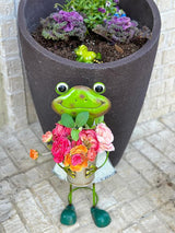 GERSON Frog Garden Figurine Metal Statue with Planter Tall Rustic Indoor Outdoor Patio Porch Decor 20"" H (Girl)