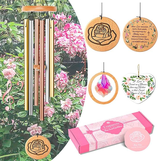 Wind Chimes for Mom, 32" Unique Tri-Gold Rose-Themed Wind Chimes for Mom, Windchimes Outdoors Deep Tones Soothing Melody, Gifts for Mothers
