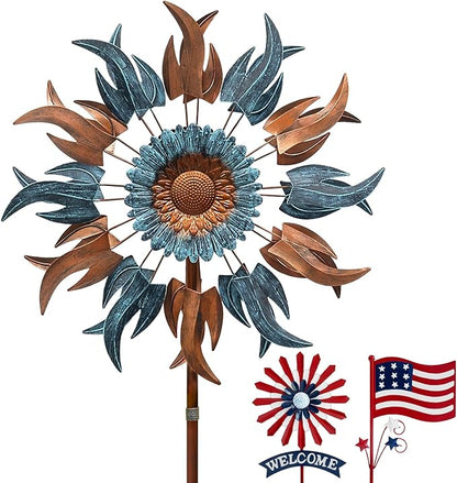 Wind Spinners Outdoor, 84" Large Metal Kinetic Wind Sculptures for Garden, Classic Yard Art with 2 Piece Welcome Flag Decoration