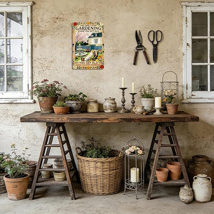 Garden Signs for Outside - You Don't Stop Gardening, Funny Metal Signs for Home Garden Patio Yard, Vintage Gardening Gifts for Women, Wall Decor 12" x 8"