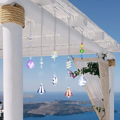 Hicarer 9 Pcs Crystal Suncatchers Hanging Catchers with Chain Colorful Glass Pendant Beads Chandelier Prism Ornament for Window Home Wall Cars Decor Wedding Birthday Anniversary Party Gifts