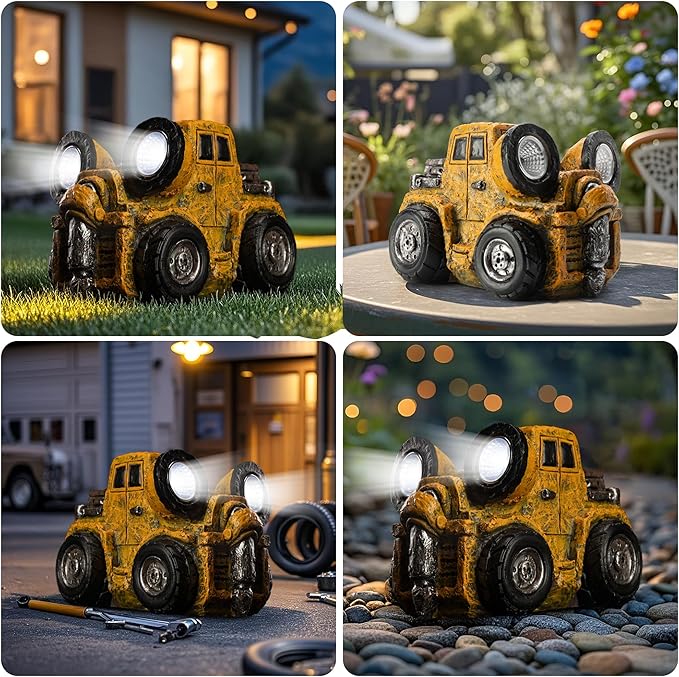 Etlemonde Garden Statue Outdoor Construction Truck Decor with Solar Light Decoration for Yard Patio Lawn Vintage Engineering Decor Gifts for Men
