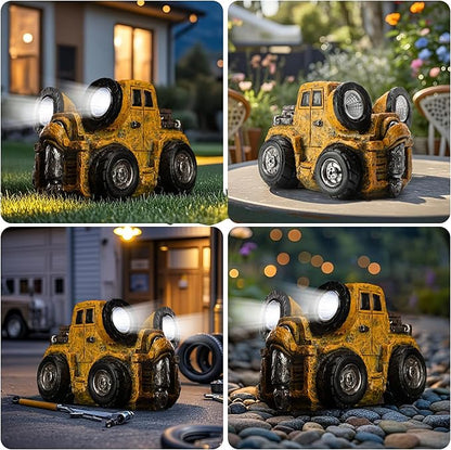Etlemonde Garden Statue Outdoor Construction Truck Decor with Solar Light Decoration for Yard Patio Lawn Vintage Engineering Decor Gifts for Men