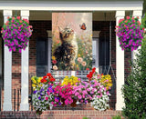 Spring House Flag 28x40 Inch Double Sided, Cat and Butterfly Floral Garden Flags Large Burlap Outdoor Yard Flag for Farmhouse Holiday Outside Decorations