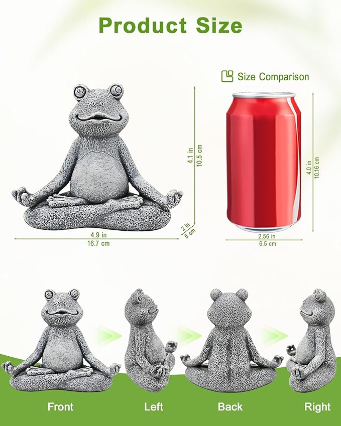 Nacome Meditating Frog Miniature Figurine, Zen Yoga Frog Statue Ornament - Indoor/Outdoor Garden & Home Decoration, 5 inch (Grey)