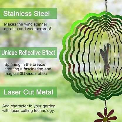 Hummingbird Wind Spinner,Metal Wind Spinners for Outdoor,3D Double Sided Hanging Decor for Indoor,Outdoor,Unique Gifts for Women