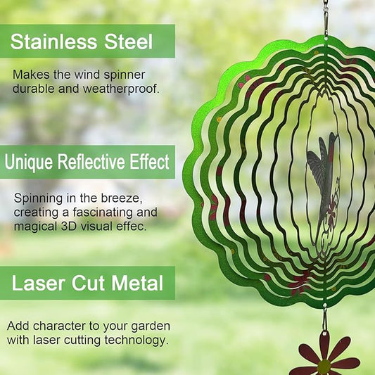 Hummingbird Wind Spinner,Metal Wind Spinners for Outdoor,3D Double Sided Hanging Decor for Indoor,Outdoor,Unique Gifts for Women