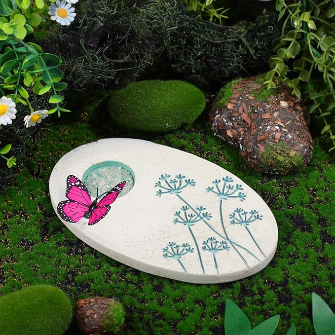 AceOrbit Butterfly Puddler Garden Stone Butterfly Bath Watering Feeder Station Attracts Pollinator Butterflies with Water & Mineral Holder for Garden Lawn Decor