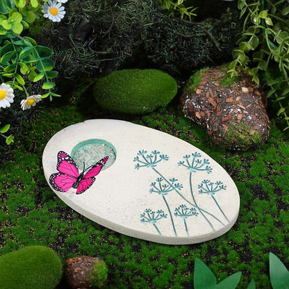 AceOrbit Butterfly Puddler Garden Stone Butterfly Bath Watering Feeder Station Attracts Pollinator Butterflies with Water & Mineral Holder for Garden Lawn Decor