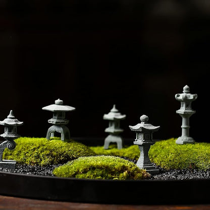 Miniature Japanese Lantern Pagoda Figurines Asian Decor Fish Tank Aquarium Ornament Fairy Garden Accessories Zen Terrarium Bonsai Decorations (6 Small Sandstone)