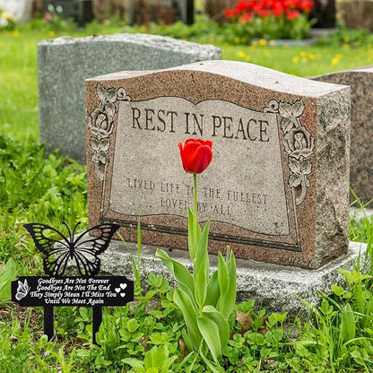 Buryeah Grave Decoration for Cemetery Butterfly Memorial Stake Headstone for Grave Memorial Garden Decor Waterproof Double Sided Print Metal Cemetery Marker, 13.19 x 11.81 Inches(Vivid Style)