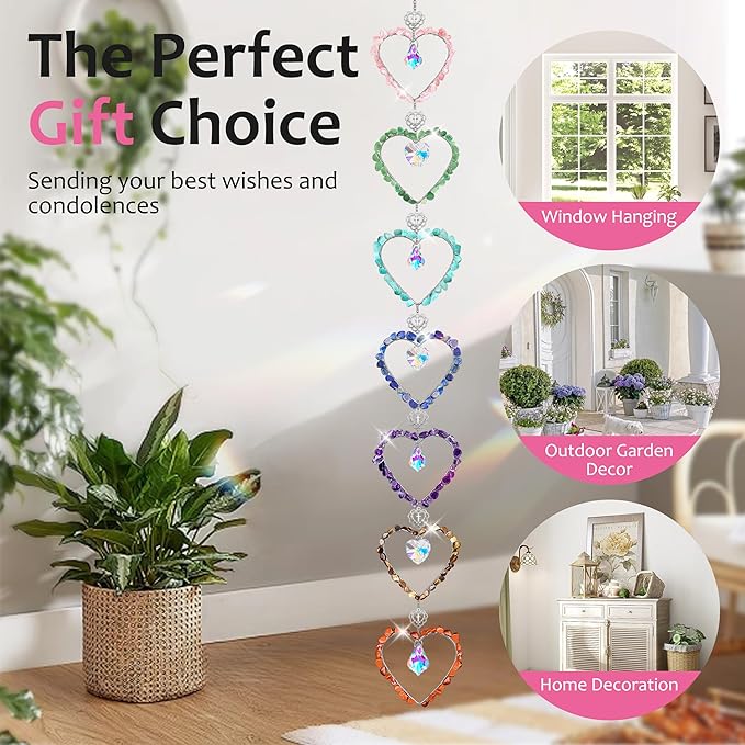 7 Chakra Sun Catcher Kit for Adults DIY Crystal Suncatcher Ornaments Window Hanging Arts and Crafts, Heart-Shaped Suncatcher Making Supplies Kit Hanging Ornaments Decor Gifts for Women (Heart)