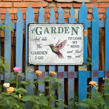 Bnesi Garden Signs for Outside Rustic Garden Home Outdoor Sign Decor Gift for Mothers Day, Grandmas Humming Bird Outside Sign Decoration Welcome Sign Patio Signs and Decor Outdoor (Pink, Plant)