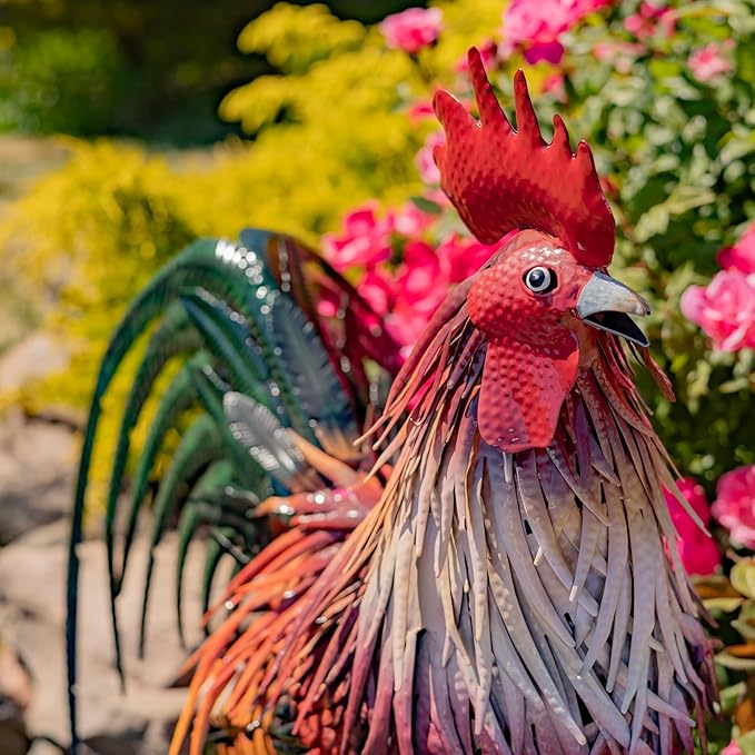 Zaer Ltd. 2.3 Ft. Tall Fancy Ornate Metal Rooster Statue Decorations (Leopold)
