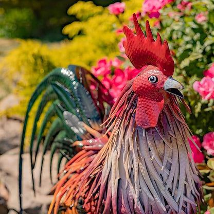 Zaer Ltd. 2.3 Ft. Tall Fancy Ornate Metal Rooster Statue Decorations (Leopold)