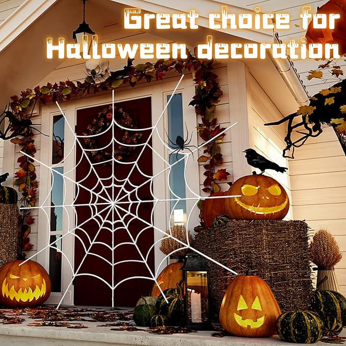YUNAI Spider Webs Halloween Decorations Outdoor, 5ft White Fake Spider Web, Scary Haunted House Outdoor Wall Decor for Halloween Party Hanging Decorations