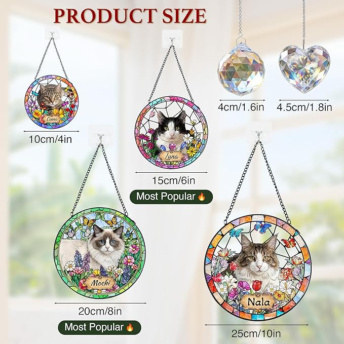 Personalized Pet Stained Glass Suncatcher, Dog Cat Memorial Window Hanging, Sympathy Bereavement Potrait Photo Gift for Loss of Pet, Remembrance Gift for Cat Dog Lovers