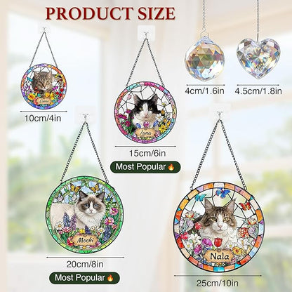 Personalized Pet Stained Glass Suncatcher, Dog Cat Memorial Window Hanging, Sympathy Bereavement Potrait Photo Gift for Loss of Pet, Remembrance Gift for Cat Dog Lovers