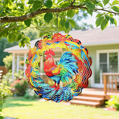 Chicken Wind Spinners Outdoor,12 inch 3D Hanging Wind Spinner Spring Garden Decor Rooster Gifts for Women Men,Metal Wind Catchers Kinetic Sculpture for Silhouette,Yard Art,Porch,Patio Decoration