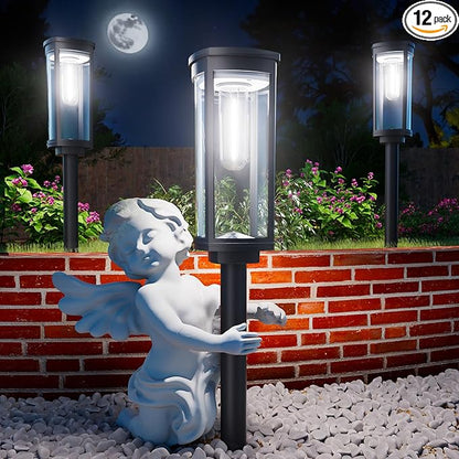 ALFIOT Solar Pathway Lights Outdoor, Bright Solar Lights Outdoor, IP65 Waterproof Landscape Lighting for Yard Patio Walkway Driveway Pathway (Cool White (Cylinder), 12 Pack)