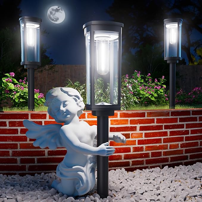 ALFIOT Solar Pathway Lights Outdoor Solar Lights Outdoor, IP65 Waterproof Auto On/Off Solar Garden Lights Solar Powered Landscape Lighting for Yard Walkway Driveway Pathway (Cool White, 2pack)