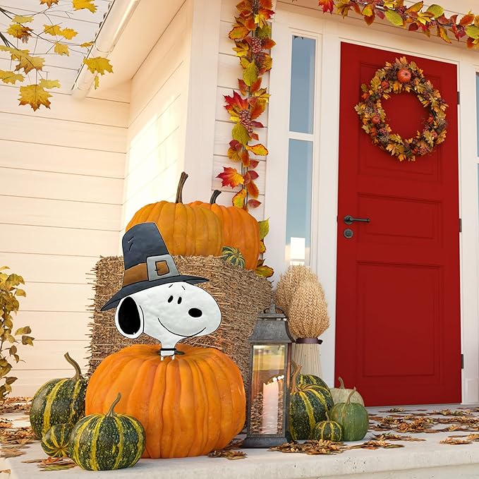 PRODUCTWORKS Peanuts Pumkin Press-in Icon Metal Stake Halloween Harvest Decor Porch Decorating Indoor Outdoor (Thanksgiving Snoopy)