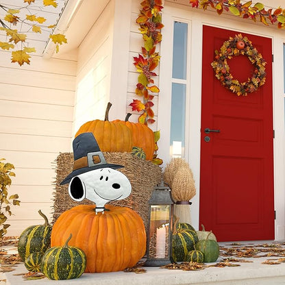 PRODUCTWORKS Peanuts Pumkin Press-in Icon Metal Stake Halloween Harvest Decor Porch Decorating Indoor Outdoor (Thanksgiving Snoopy)