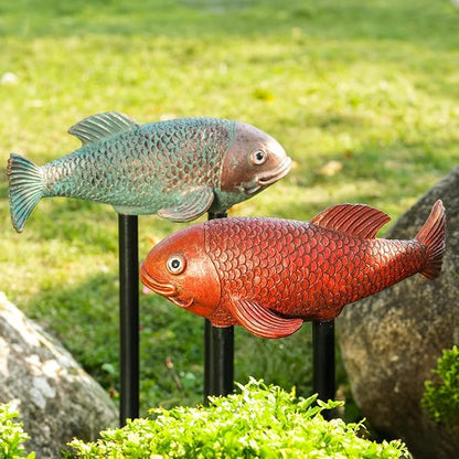 10.8" Resin Koi Pond Kit, 2Pcs Antique Koi Fish Garden Statues, Yard Pond Decor, Large Outdoor Statues Ornaments, Real Fish Sculpture Art, Garden for Outdoors