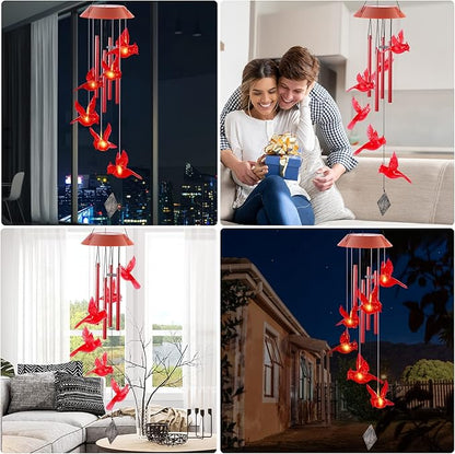 Cardinal Solar Wind Chimes,Red Bird Chimes for Outside Garden Decor, Garden Gifts Women Birthday/Thanksgiving/Christmas, for Mom/Grandma/Daughter