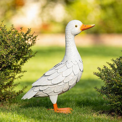 Shorayn Metal Duck Garden Statue, Life-Size Iron Mallard, Handmade White Duck Yard Decor, Indoor Outdoor Ornament, Gift for Housewarming/Mother’s Day/Christmas