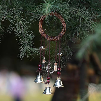 Witch Bells for Door Knob for Protection Hanging Bell Wind Chimes Handmade Decorative Bell for Boho Home Room Witchy Decor（Silver one）